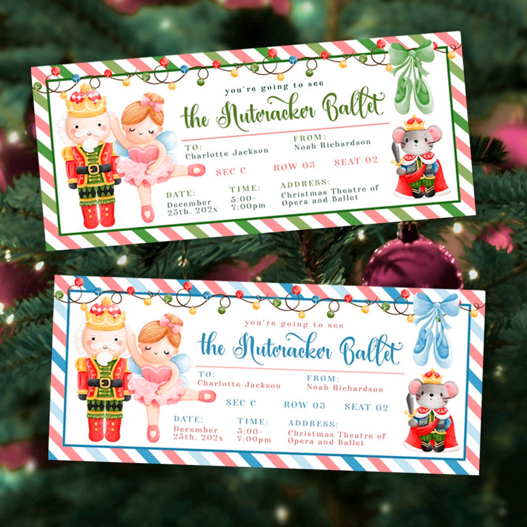 Nutcracker Ballet Gift Tickets Editable Pink Blue Green Etsy