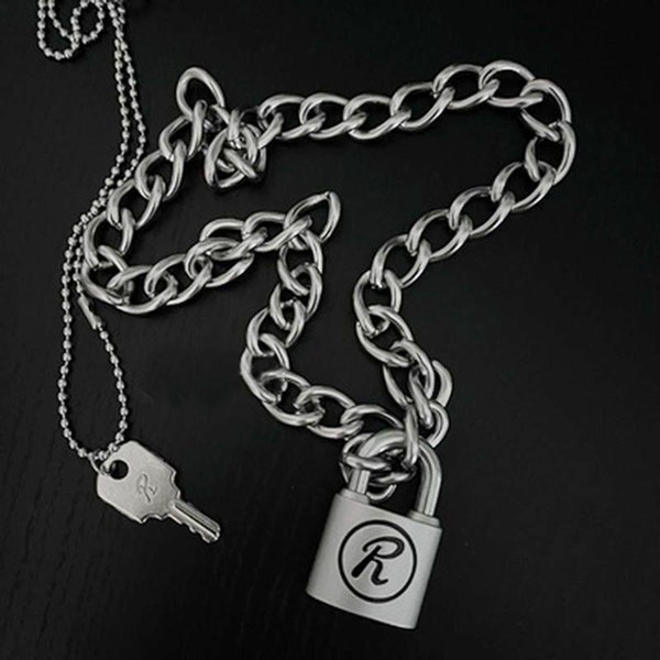 thumbnail image 2 of Stainless Steel Padlock & Key Chain Necklace - Punk Rock Sid Vicious Style Pendant 2 of 6