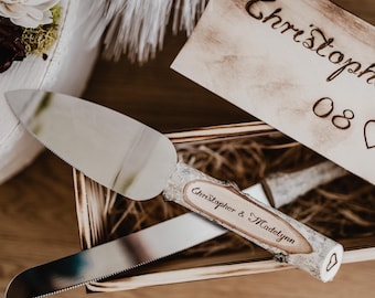 Rustic cake server, Delicate custom Wedding cutlery set, Personalized server knives, bridal table accessories, elegant gift for bridegroom