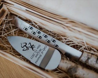 Deer Rustic cake server,Wedding cake set,Rustic deer wedding Personalized  deer server, Wood deer Wedding knife and server