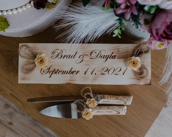 Rustic cake server,Wedding cake set,Rustic wedding Personalized server, Wood Wedding knife and server