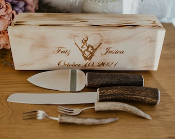 Rustic cake server,Wedding cake set,Rustic wedding Personalized server, Wood Wedding knife and server, deer wediing knife and server