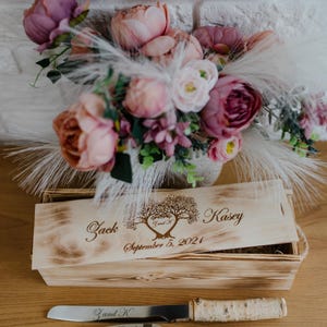Personalized Wedding Cake Server Set: Rustic Birch Wood Handles