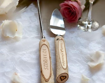 Set di pale per torta nuziale in legno di betulla: coltello rustico per ricevimento nuziale