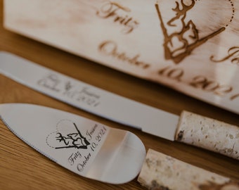 Rustikaler Tortenheber, Hochzeitstortenset, rustikale Hochzeit personalisierter Server, Hochzeitsmesser und Server aus Holz