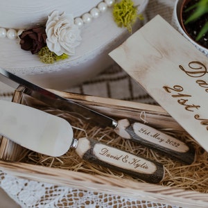 Paletta per torta rustica, bellissimo set per torta nuziale, paletta personalizzata in legno scuro, coltello e paletta per matrimonio naturali