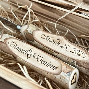 Personalized Rustic Wedding Cake Server Set: Birch Wood Handles