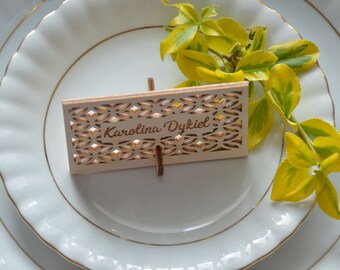 Place cards table party decor custom wood names  wedding seating card  wood custom rustic names rustic heart  names