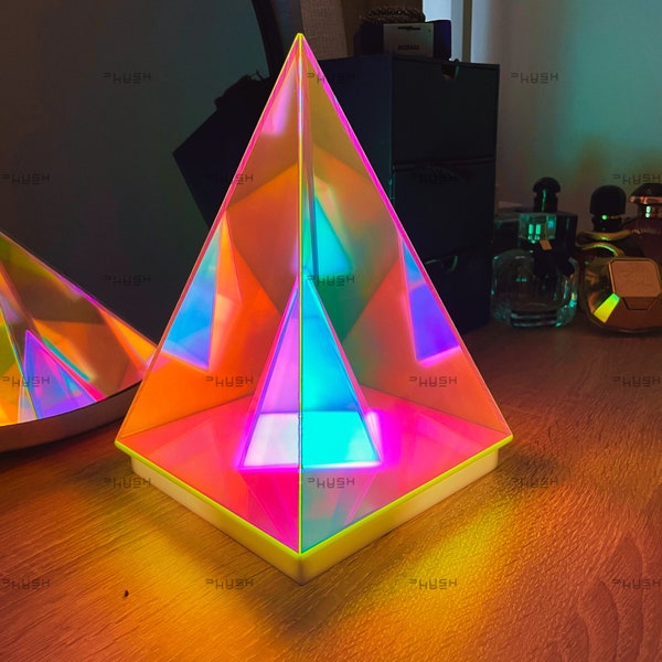 Dichroic Pyramid Table Lamp, Desk Accessories, Night Light, Desk Lamp, Bedroom Decor, Shelf Decor