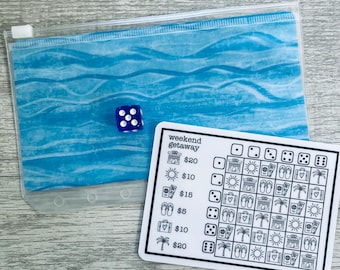 Weekend getaway /save 480/  Savings Challenge - / A6 frosted  zip envelope with insert & laminated and reusable tracker