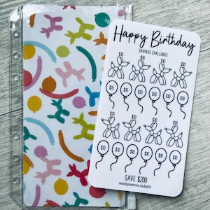 Happy Birthday Savings Challenge / A6 clear zip cash stuffing envelope with  insert and savings challenge/ laminated and reusable/