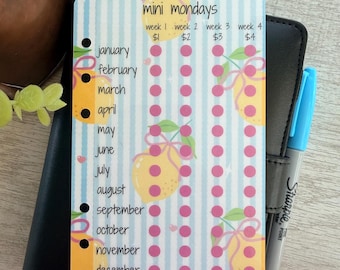 A6  mini mondays savings challenge / lemon theme/ laminated and reusable/ tracker only