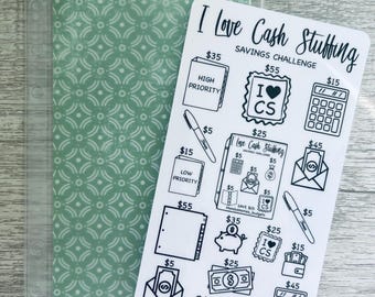 I Love Cash Stuffing Savings Challenge - save 430 dollars/ A6 zip envelope, tracker & insert / laminated and reusable