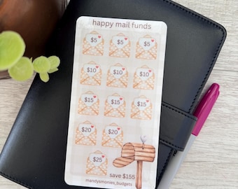 Happy mail funds savings challenge / TRACKER ONLY/ laminated and reusable /