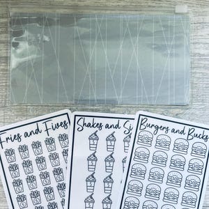 Burgers,  Shakes and Fries bundle Savings Challenge - / A6 clear  zip envelope with insert & laminated  3 trackers