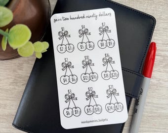 Cherries and Bows Savings Challenge - save 290 dollars/ TRACKER ONLY / laminated and reusable