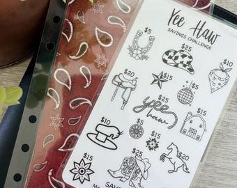 Yee Haw  Savings Challenge - save 220 dollars/ A6 cash stuffing envelope with  saving challenge/ laminated and reusable
