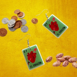El Corazón Dangle Earrings | Handcrafted Jewelry | Loteria Earrings | Mexican Earrings | Mexican Bingo | Earrings | Unique Design | Heart