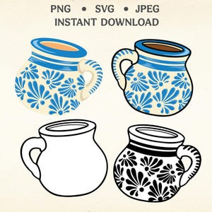 Hand-drawn Talavera Mug SVG, PNG & JPEG files | Beautiful Mexican Talavera Pottery | Mexican Culture Mug | Mexican Clay Mug