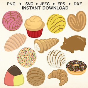 Hand-drawn Pan Dulce Bundle  SVG, PNG & JPEG files | Mexican Sweet Bread | Mexican Culture