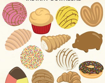 Ręcznie rysowany zestaw Pan Dulce w plikach SVG, PNG i JPEG | Meksykański słodki chleb | Kultura Meksyku
