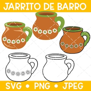 Jarrito de Barro Archivos SVG, PNG y JPEG / Hermosa cerámica mexicana / Taza de cultura mexicana / Taza de barro mexicana