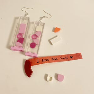 Customizable le go Earrings | Clear Box Art Earrings | Hidden message