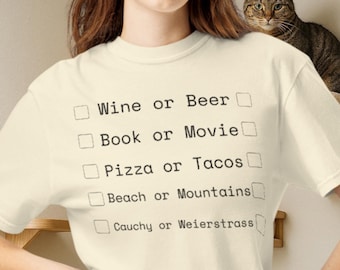 T-shirt wijn of bier, pizza of taco's — grappig nerd datinggesprek voorgerecht comfortkleuren 1717-shirt