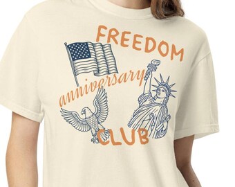 Camiseta del Club del Aniversario de la Libertad, Camiseta Comfort Colors con Gráfico Patriótico del Águila y la Estatua de la Libertad