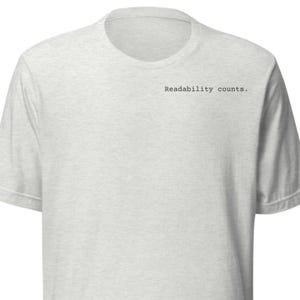 La legibilidad importa. Camiseta para desarrolladores de Python, Zen de Python, Humor de programadores, Camiseta de código limpio Ash