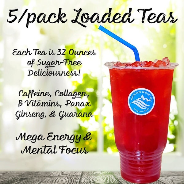 5 Loaded Teas - Mega Energy & Mental Focus On The Go - Herbal Energy, Lit, Mega Tea Bomb