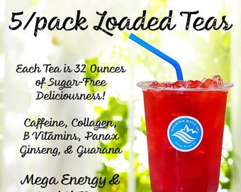5 Loaded Teas - Mega Energy & Mental Focus On The Go - Herbal Energy, Lit, Mega Tea Bomb