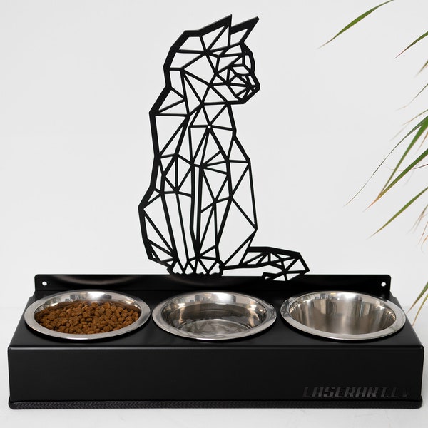 Modern Cat Bowl Raised Cat Feeding Station 3-bowl Cat Feeder Pet furniture Pet accessories Feeder stands