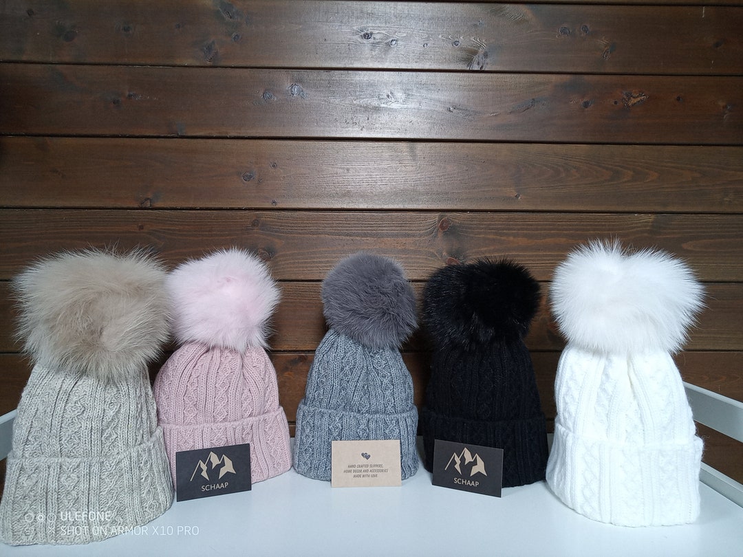 Schaap Women's Beanie Hats With Real Fox Fur Pompom - Etsy UK