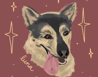 Custom Whimsical Digital Pet Portrait - Original Art, NO AI