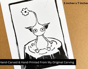 Little Sprout Character / Leaf Creature Linocut print