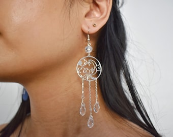 Dreamcatcher Dangle Earrings - Moon Stars Earrings - Cloud/Teardrops - Celestial Jewelry