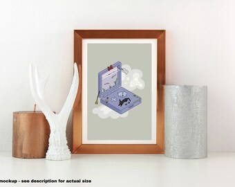 Hexe Katze Lieferung Fanart isometrischer Kunstdruck 14,5 x 21 cm - Fan Art