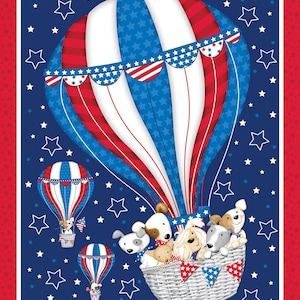 Studio E Patriotic Pooch 36-calowy panel szczeniąt w balonie na ogrzane powietrze Cena cięta na wymiar