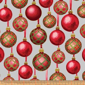 44 x 36 Ornaments Pewter Benartex Christmas Metallic 100% Cotton Fabric