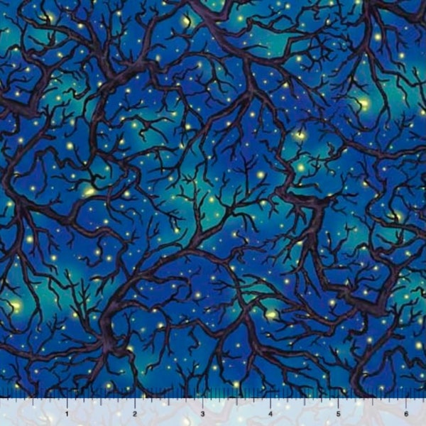 44 x 36 Tree and Branch Toss On Blue Quilting Treasures 100% Cotton Halloween
