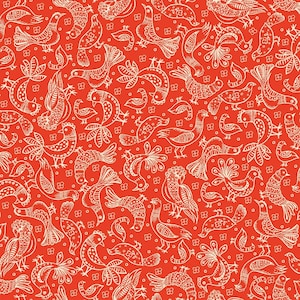 44 x 36 Birds on Red Maywood Studio 100% Cotton Floral