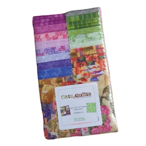 Precut Benartex 40 2.5&quot; Strips Strip-pies Cats n Quilts 100% Cotton Jelly Roll