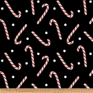 44 x 36 Candy Canes on Black Keeping Cozy Christmas Benartex Black 100% Cotton