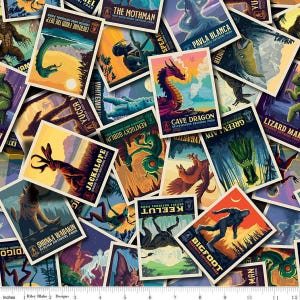 Riley Blake Legends Of The National Parks Postcard Toss Tessuto 100% cotone tagliato su misura Novità