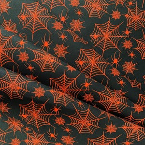 45 x 36 Halloween Orange Spiderweb on Black 100% Cotton Fabric