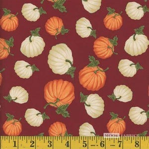 Mook Fabrics Thanksgiving Fall Autumn Pumpkins on Burgundy 100% Cotton Fabric By the yard