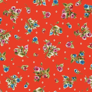 44 x 36 Red and Blue Roses on Red Maywood Studio 100% Cotton All Over Print