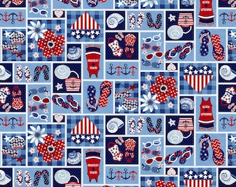 Star Spangled Beach Collection Patriotic Studio E By the Yard 100% Cotton Red White Blue