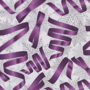 Tecidos Mook Fitas Roxas de Natal Flocos de Neve Prateados Tecido 100% Algodão Por metro